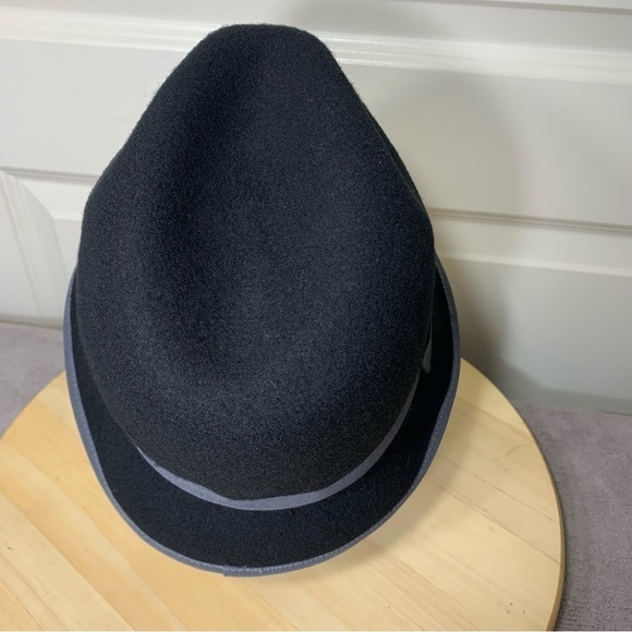 Attitude minimalist timeless black gray ribbon trim 100% wool fedora bucket hat - Picture 6 of 12